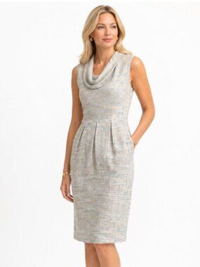Debbie Shuchat Grey Sleeveless Dress Linen Tweed Textured Size 8